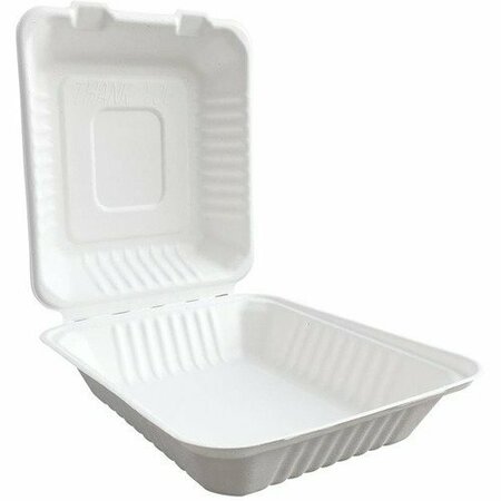 SOUTHEASTERN PAPER GROUP Tray Container, Hinged, Sugarcane, 8inx8inx3in, WE, 200PK EGS851027